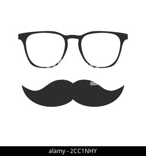 Icône moustache et lunettes sur blanc. Illustration de Vecteur