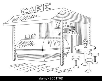 Street café graphique noir blanc esquisse illustration vecteur Illustration de Vecteur