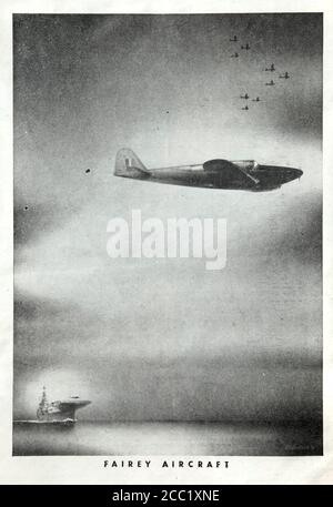 Publicité vintage 1942 pour la société britannique de fabrication d'avions Fairey mettant en vedette le bombardier léger Fairey Battle. Banque D'Images
