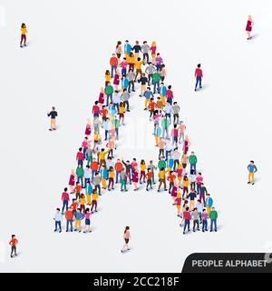 Grand groupe de personnes dans la lettre UN formulaire. Alphabet humain. Arrière-plan vectoriel transparent Illustration de Vecteur