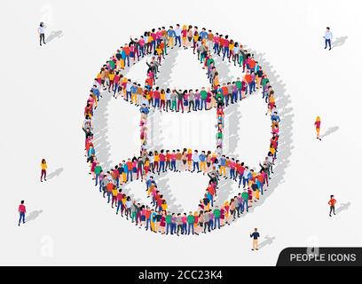 Grand groupe de personnes sous forme de globe signe. Symbole Internet. Illustration vectorielle. Illustration de Vecteur