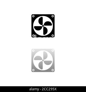 Ventilateur de refroidissement de l'ordinateur. Symbole noir sur fond blanc. Illustration simple. Icône vecteur plat. Ombre de réflexion miroir. Peut être utilisé dans le logo, le Web, le mob Illustration de Vecteur