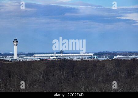 Vue sur le côté affaires de l'aéroport de Dulles Banque D'Images