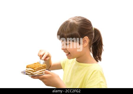 Gâteau de repas pour fille. Isolé sur fond blanc. Banque D'Images