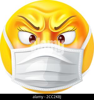 Emoticon femelle en colère Emoji icône masque médical EPI Illustration de Vecteur