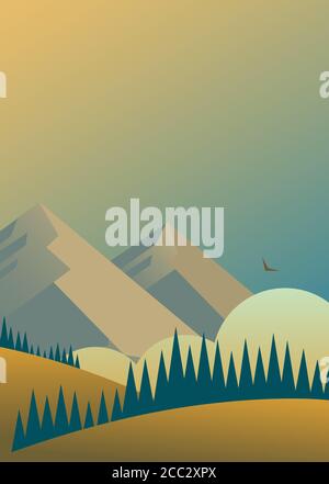 Paysage sauvage avec montagnes et forêts. Illustration de Vecteur
