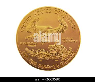 Arrière de 50 $. American Liberty pièce d'or de 1 oz, isolée Banque D'Images