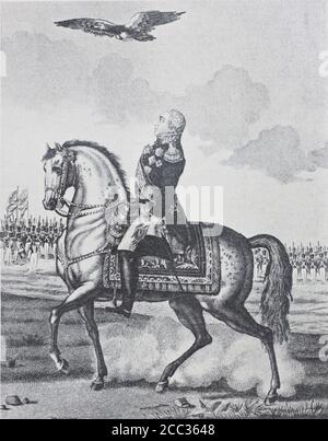 Général-maréchal le prince Golenishchev-Kutuzov Smolenskiy prend le commandement principal en août 1812. Gravure du XIXe siècle. Banque D'Images