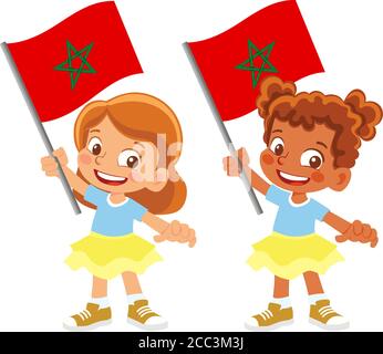 Drapeau marocain en main. Drapeau de retenue des enfants. Drapeau national du Maroc vecteur Illustration de Vecteur