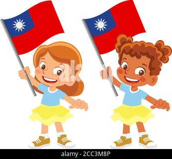 Drapeau de Taïwan en main. Drapeau de retenue des enfants. Drapeau national de Taïwan vecteur Illustration de Vecteur