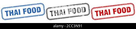 set de panneaux isolés carrés de nourriture thaï. timbre de nourriture thaï Illustration de Vecteur