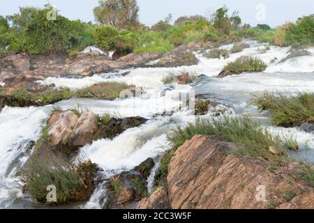 Champasak, Laos - Li Phi Falls (Tat Somphamit) sur le Mékong. Un paysage célèbre dans le Mékong, 4000 îles, province de Champasak, Banque D'Images