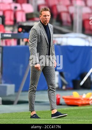 Lisbonne, Portugal. 18 août 2020. Julian Nagelsmann, entraîneur en chef de RB Leipzig, se présente lors du match de demi-finale de la Ligue des champions de l'UEFA entre RB Leipzig et Paris Saint-Germain F.C à Lisbonne, Portugal, le 18 août 2020. Crédit: Julian Finney/UEFA via Xinhua/Alay Live News Banque D'Images