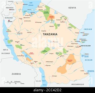 Carte vectorielle du parc national de l'État d'Afrique de l'est du Tanzanie Illustration de Vecteur