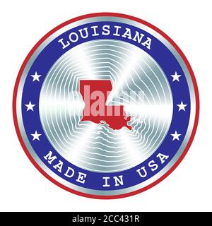 Fabriqué en Louisiane signe de production locale, autocollant, sceau, timbre. Enseigne hologramme ronde pour la conception d'étiquettes et le marketing national aux États-Unis Illustration de Vecteur