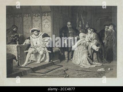Le roi Henri VIII d'Angleterre annonce la condamnation à mort (1536) d'Anne Boleyn, sa deuxième femme et mère de la future reine Élisabeth Ire d'Angleterre. Banque D'Images