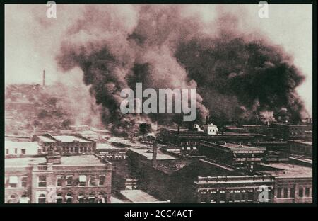 Little Africa on Fire, Tulsa, Oklahoma. Course Riot, 1er juin 1921 Banque D'Images