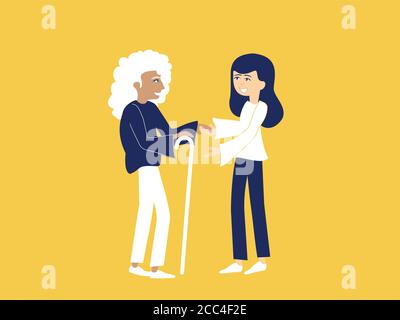Une personne aide une personne âgée avec une canne Illustration de Vecteur