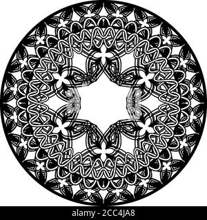 mandala monochrome abstrait de style gothique tribal avec fleur hexagonale Illustration de Vecteur