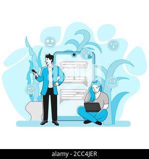 Communication de Mang et de fille via smartphone. Concept de messagerie sociale Illustration de Vecteur