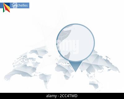 Carte du monde arrondie abstraite avec carte détaillée des Seychelles épinglée. Illustration vectorielle. Illustration de Vecteur