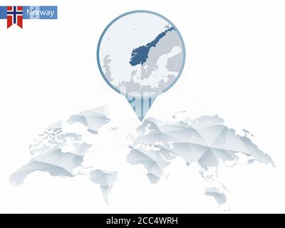 Carte du monde arrondie abstraite avec carte détaillée brochée de Norvège. Carte et drapeau de la Norvège. Illustration vectorielle. Illustration de Vecteur