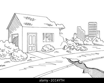 Tremblement de terre graphique noir blanc paysage ville esquisse illustration vecteur Illustration de Vecteur