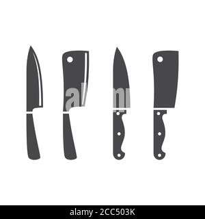 Ensemble de couteaux de cuisine noirs à motif vectoriel. Symboles de silhouette de glyphe de couteaux de cuisine. Illustration de Vecteur