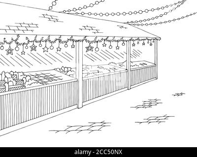 Noël Fair Street graphique noir blanc paysage dessin illustration vecteur Illustration de Vecteur