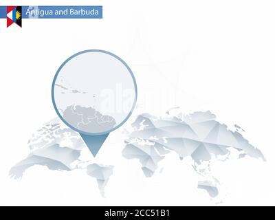 Résumé carte du monde arrondie avec la carte détaillée épinglée d'Antigua-et-Barbuda. Illustration vectorielle. Illustration de Vecteur