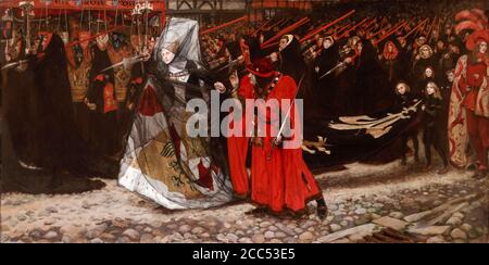 Richard, duc de Gloucester et la Dame Anne, (scène de la pièce de Shakespeare Richard III), peinture de l'abbaye d'Edwin Austin, 1896 Banque D'Images