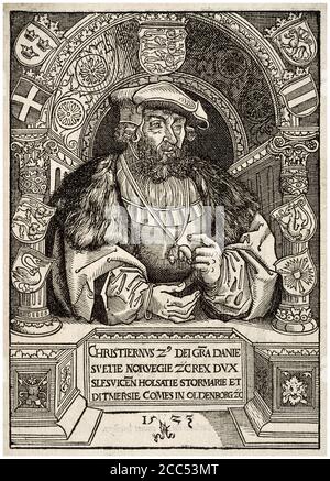Roi Christian II du Danemark (1481-1559), imprimé bois de Lucas Cranach The Elder, 1523 Banque D'Images
