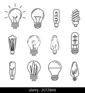 Jeu d'icônes de ligne de bulbe vectoriel. Illustration vectorielle Illustration de Vecteur