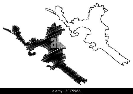 Acapulco City (États-Unis du Mexique, État de Guerrero) carte illustration vectorielle, scribble sketch carte de la ville d'Acapulco de Juarez Illustration de Vecteur