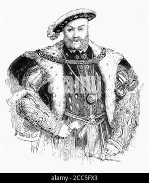 Un portrait d'illustration gravé du roi Henri VIII de Angleterre Royaume-Uni d'un livre victorien daté de 1883 qui est ne figure plus dans l'image de copyright Banque D'Images
