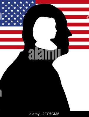 Illustration de la silhouette de Joe Biden avec drapeau américain, et silhouette de Kamala Harris, image vectorielle Illustration de Vecteur