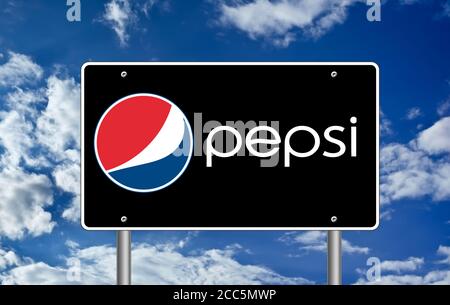 Panneau routier Pepsi Banque D'Images