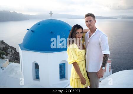 Couple à Santorin Banque D'Images