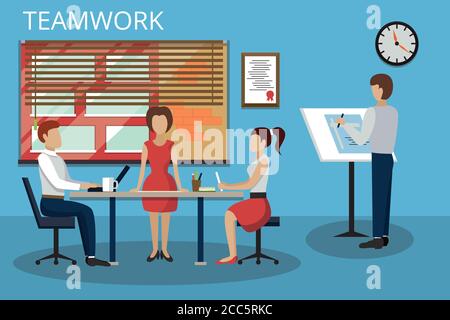 Illustration moderne de vecteur de conception plate, concepts de processus de travail d'équipe et de succès dans les affaires, pour la conception graphique et web Illustration de Vecteur