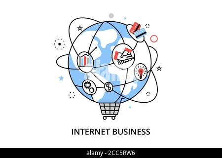 Illustration moderne de conception de ligne fine plate, concept d'infographie avec des icônes de l'entreprise en ligne, idée de marketing Internet, bureau et finance objet Illustration de Vecteur