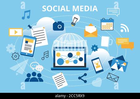 Illustration moderne de vecteur de conception plate, concept de médias sociaux, réseautage social, communication web et publication d'actualités pour le graphisme et la conception web Illustration de Vecteur