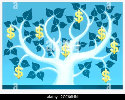 L'argent grandit sur l'arbre. Les dollars augmentent sur l'illustration de l'arbre. Banque D'Images