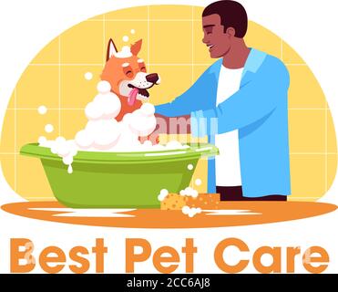 Propriétaire d'un animal avec illustration du vecteur de couleur RVB semi-plat pour chien Illustration de Vecteur