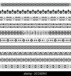 Ensemble vectoriel de séparateurs monochromes.bordures pour le texte, cartes d'invitation, diverses éditions d'impression. Motifs horizontaux homogènes. Éléments ethniques de Illustration de Vecteur