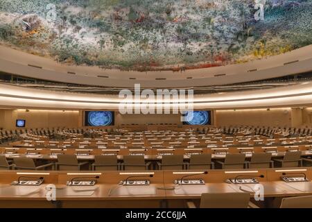 Genève, Suisse - 23 août 2014 - salle des droits de l'homme et de l'Alliance des civilisations à Genève, utilisée par le Conseil des droits de l'homme des Nations Unies W Banque D'Images