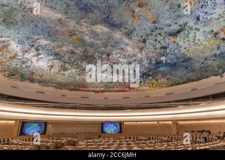 Genève, Suisse - 23 août 2014 - salle des droits de l'homme et de l'Alliance des civilisations à Genève, utilisée par le Conseil des droits de l'homme des Nations Unies W Banque D'Images