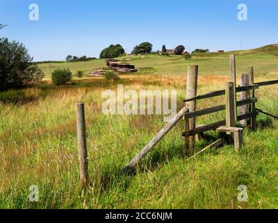 Enclume et formations rocheuses le long d'un sentier dans la cramoisi Vallée près de Spofforth Harrogate North Yorkshire England Banque D'Images