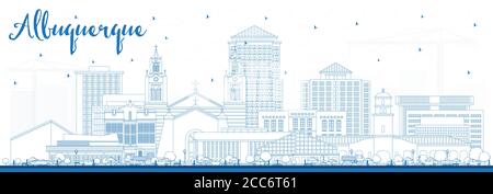 Outline Albuquerque New Mexico Skyline avec Blue Buildings. Illustration vectorielle. Albuquerque USA Cityscape avec des sites touristiques. Voyages d'affaires. Illustration de Vecteur