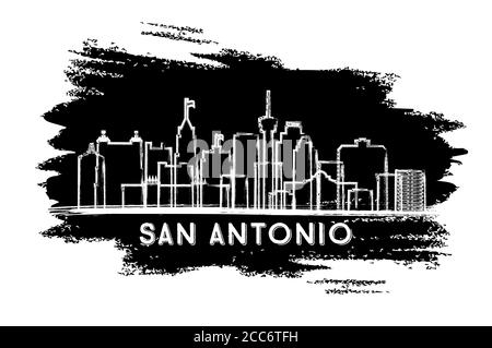 San Antonio Texas City Skyline Silhouette. Esquisse dessinée à la main. Concept de voyage d'affaires et de tourisme avec architecture historique. Illustration vectorielle. Illustration de Vecteur