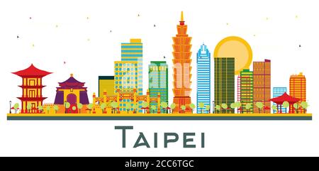 Taipei Taiwan Skyline de la ville avec des bâtiments de couleur isolés sur blanc. Illustration vectorielle. Voyages d'affaires et tourisme concept avec architecture moderne. Illustration de Vecteur